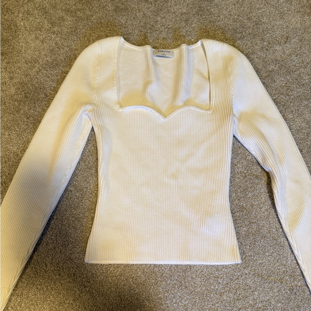 Babaton Cream Asymmetrical Long Sleeve Blouse
